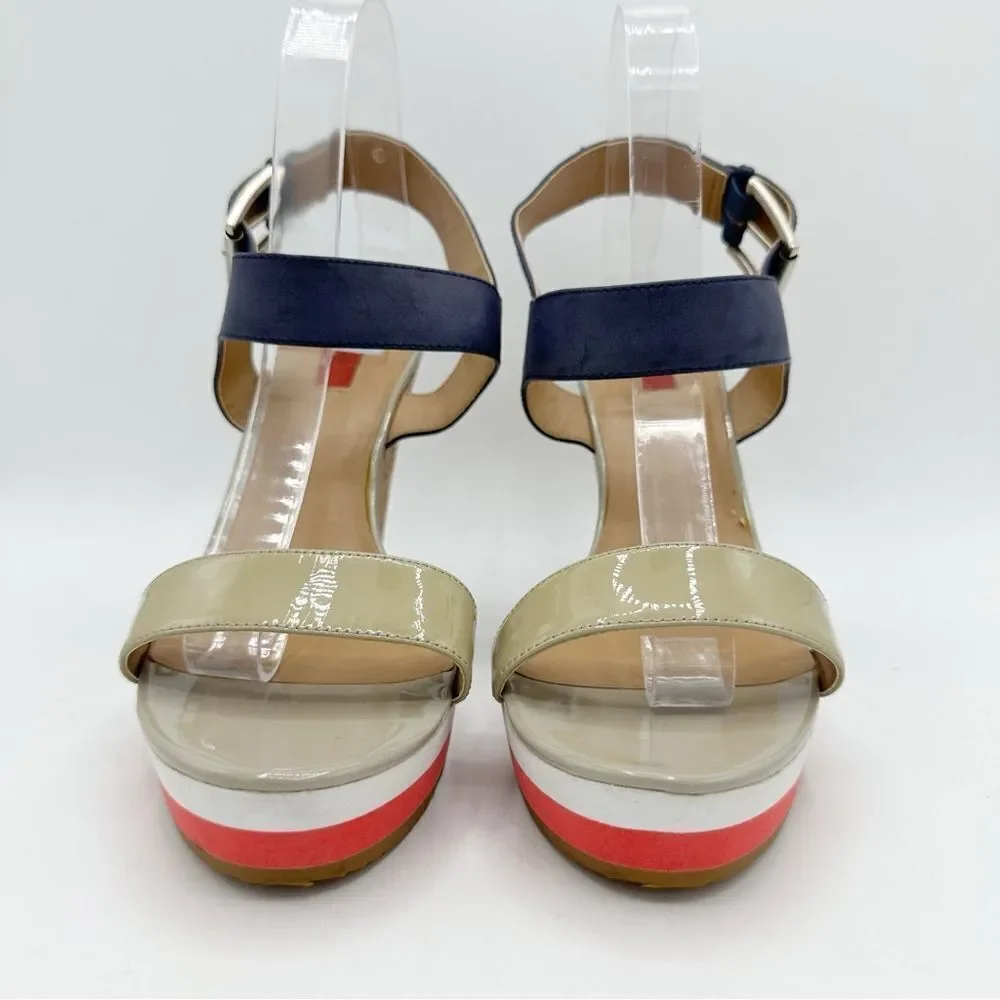 RED Saks Fifth Avenue Dana Wedge Sandal  Leather Cork Platform EU 41 US‎ 10.5